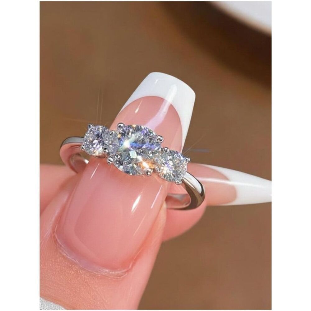 NWT 1.6CT Cubic Zirconia Three Stone Engagement Ring 925 Sterling Silver Round 7